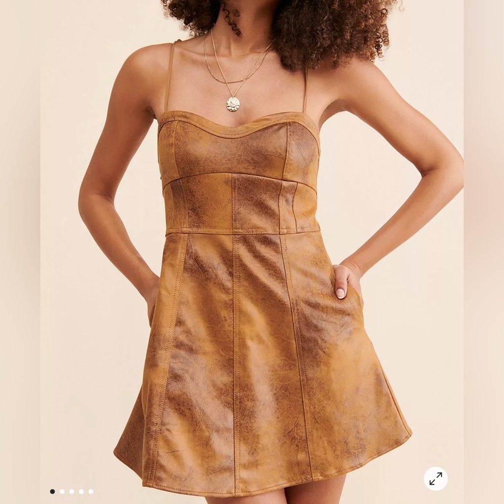 Free People Tan Brown Faux-Leather Mini Dress